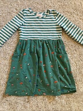 Hanna Andersson size 5 Striped Long Sleeve Green Mushroom Girls Dress